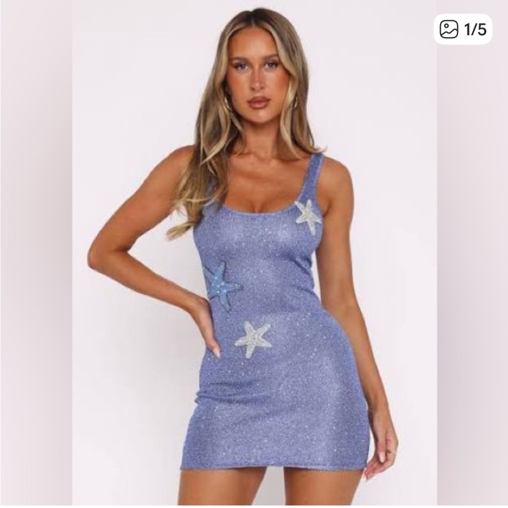 White Fox Boutique Blue Sequin Knit Mini Dress